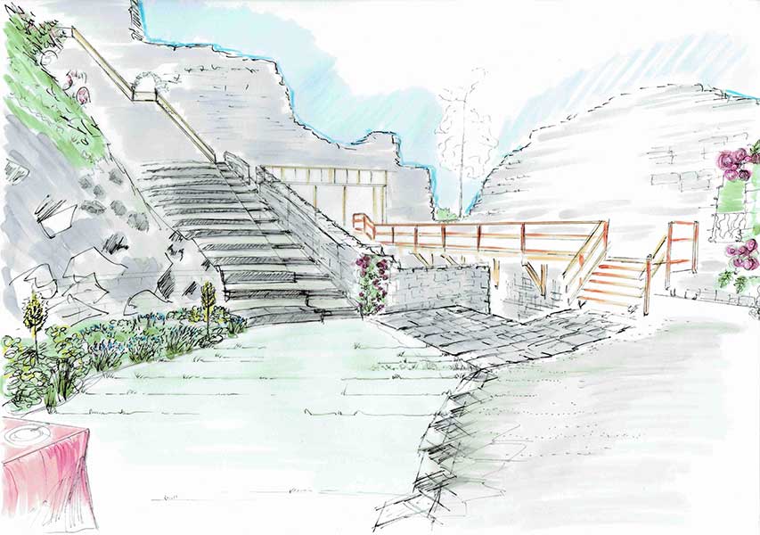 Für die Zuschauer sollten wie in einer Arena Steinstufen auf der Böschung in Richtung Wehrturm angelegt werden. Entweder werden Sitzpolster kostenlos zur Verfügung gestellt oder die Sitzflächen der Steinstufen werden mit Holzlatten belegt. Für unerwartetem Schlechtwetter wird ein Regenschutz geplant, der kurzfristig Auf- und Abgebaut werden kann.